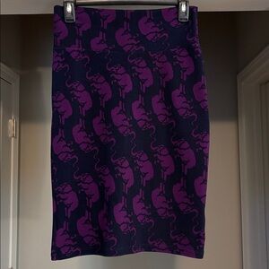 LuLaRoe Purple and Navy Elephant Pattern Cassie Pencil Skirt